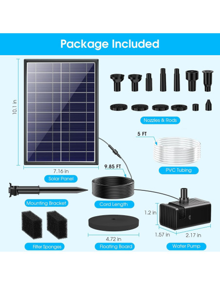 Bomba de Fuente Solar Biling 8W con Batería 3600mAh y 5 Boquillas
