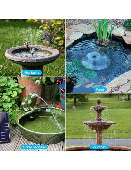 Bomba de Fuente Solar Biling 8W con Batería 3600mAh y 5 Boquillas