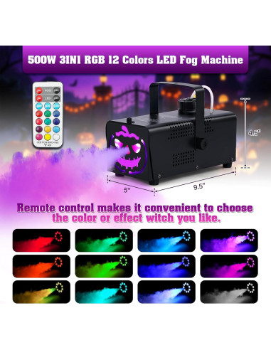 Máquina de Niebla TCFUNDY 500W con 9 Luces LED y Control Remoto