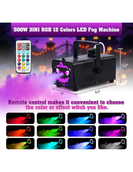 Máquina de Niebla TCFUNDY 500W con 9 Luces LED y Control Remoto