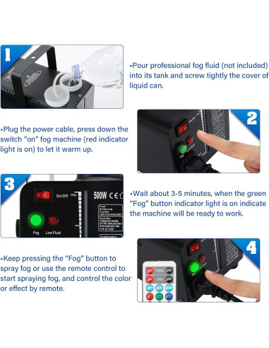 Máquina de Niebla TCFUNDY 500W con 9 Luces LED y Control Remoto