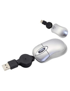 Ratón Mini SXBan con Cable Retráctil Óptico USB-A Plata