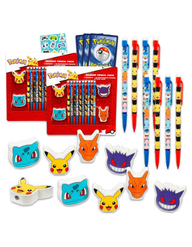 Set de Lápices Mecánicos y Borradores Pokémon - 28 Piezas