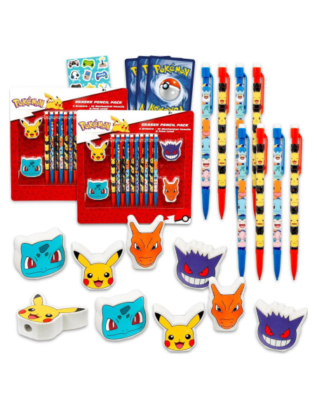 Set de Lápices Mecánicos y Borradores Pokémon - 28 Piezas
