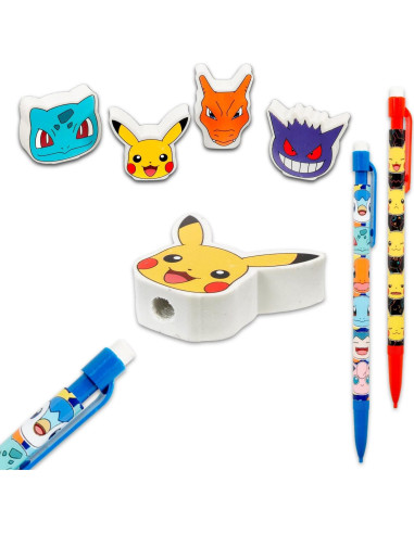 Set de Lápices Mecánicos y Borradores Pokémon - 28 Piezas
