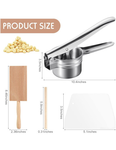 Juego de 4 Piezas para Gnocchi Patelai - Prensa, Rodillo, Paleta y Raspador