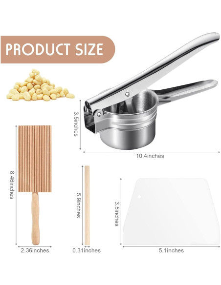 Juego de 4 Piezas para Gnocchi Patelai - Prensa, Rodillo, Paleta y Raspador