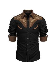 Camisa Vaquera Bordada COOFANDY para Hombre - Algodón Negro y Marrón