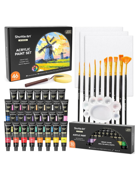 Conjunto de Pintura Acrílica Shuttle Art 46 Piezas 30 Colores