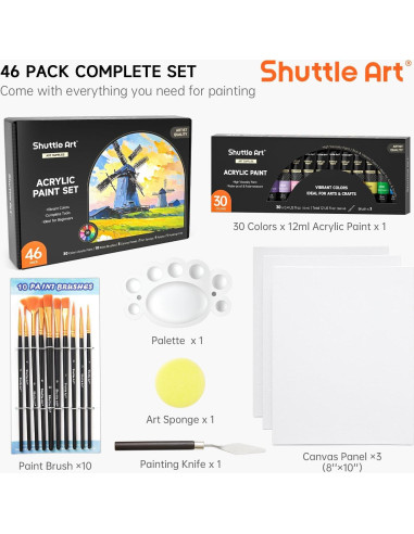 Conjunto de Pintura Acrílica Shuttle Art 46 Piezas 30 Colores