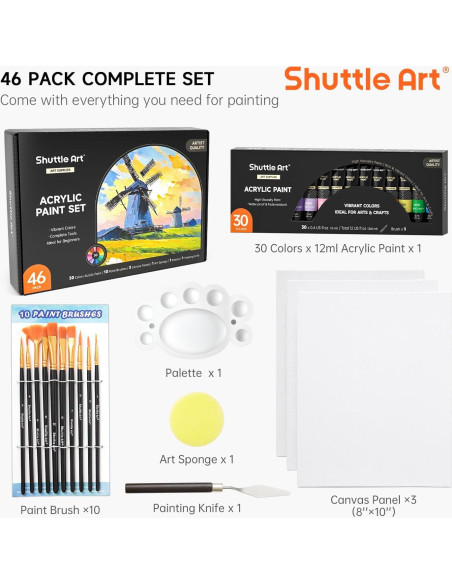 Conjunto de Pintura Acrílica Shuttle Art 46 Piezas 30 Colores