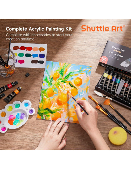 Conjunto de Pintura Acrílica Shuttle Art 46 Piezas 30 Colores