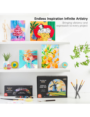 Conjunto de Pintura Acrílica Shuttle Art 46 Piezas 30 Colores