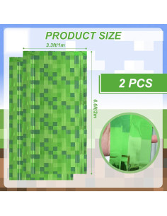 Cortinas de Flecos de Papel Verde Pixel Calmi - 2 Pcs 0.97x2m 2