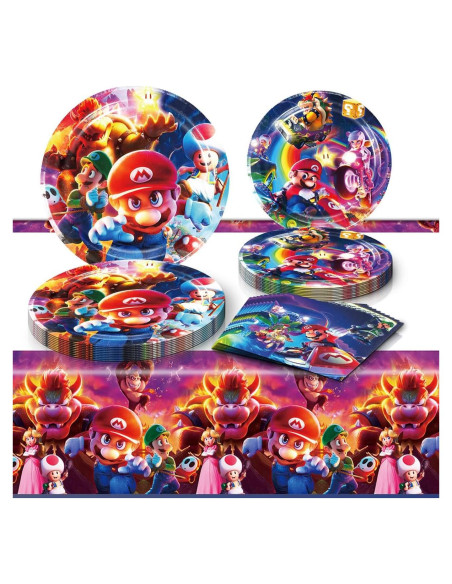 Suministros de Fiesta Mario Move 41 Pack - 20 Platos y 20 Servilletas