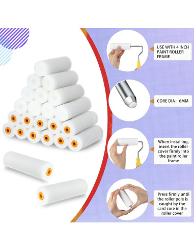 40 Fundas de Rodillo de Pintura Mini Nuogo 10.16 cm Alta Densidad