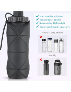 Botellas de Agua Plegables YCTMALL 600ML 2Pack Gris y Púrpura 2