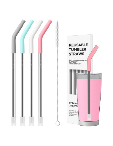 4 Popotes Metálicos Reutilizables 20 oz Soledea con Silicona