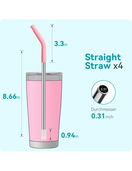 4 Popotes Metálicos Reutilizables 20 oz Soledea con Silicona 4 Popotes Metálicos Reutilizables 20 oz Soledea con Silicona