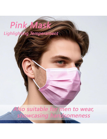 Paquete de 50 Mascarillas Desechables Rosas 3 Capas MEESOUL