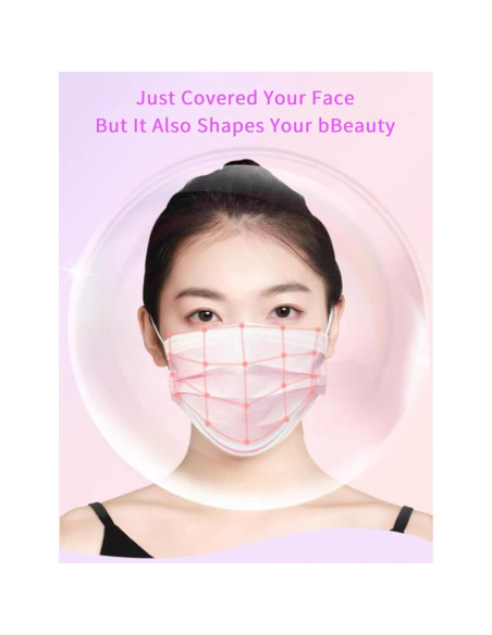 Paquete de 50 Mascarillas Desechables Rosas 3 Capas MEESOUL