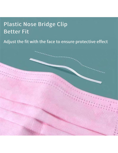 Paquete de 50 Mascarillas Desechables Rosas 3 Capas MEESOUL