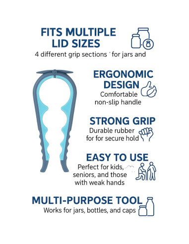 Abrebotellas 4 en 1 Genérico Azul y Gris para Manos Débiles