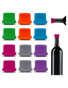 12 Tapones de Vino Coloridos PENGJINYU Silicona Reutilizables