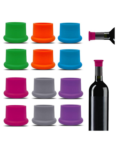 12 Tapones de Vino Coloridos PENGJINYU Silicona Reutilizables