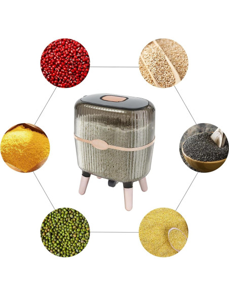 Recipiente de Arroz 10L CyoutShop Dispensador Sellado Gris Claro
