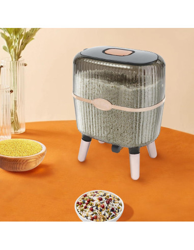 Recipiente de Arroz 10L CyoutShop Dispensador Sellado Gris Claro