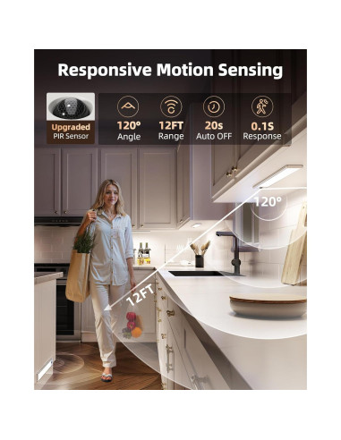 EZVALO Luces Bajo Gabinete Inalámbricas 20.32cm con Sensor