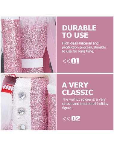 Cascanueces Rosa de Madera 30.48 cm PASOLABE Adorno Navideño