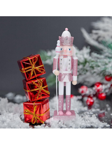 Cascanueces Rosa de Madera 30.48 cm PASOLABE Adorno Navideño