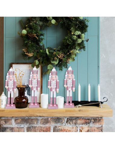 Cascanueces Rosa de Madera 30.48 cm PASOLABE Adorno Navideño