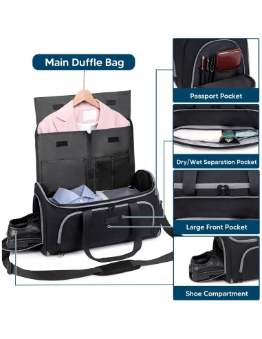 Bolsa de Ropa Convertible 4 en 1 Negro 58L para Viaje