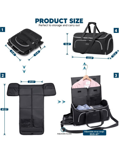 Bolsa de Ropa Convertible 4 en 1 Negro 58L para Viaje