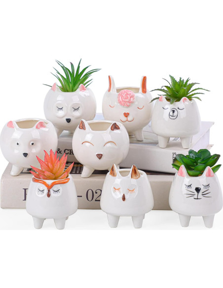Macetas Suculentas Cerámica ARTKETTY 8 Pcs con Drenaje