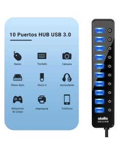Hub USB 3.0 Alimentado atolla CH-310U3 10 Puertos con Interruptores 2