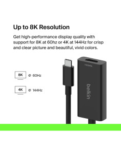 Adaptador USB-C a HDMI 2.1 Belkin 8K 60Hz 4K 144Hz Negro 2