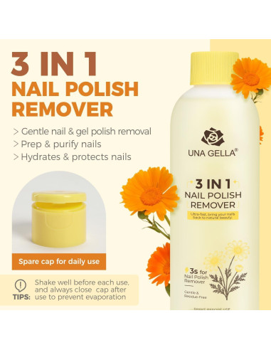 Removedor de Esmalte de Uñas UNA GELLA 236.6 ml Acetona Caléndula