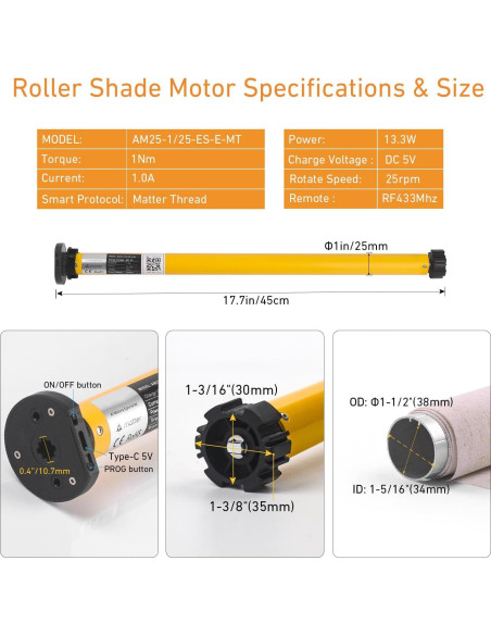 Motor de Persianas Inteligentes Tncglf AM25-1/25-ES-ET 38mm Motor de Persianas Inteligentes Tncglf AM25-1/25-ES-ET 38mm