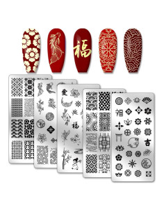 Placas de Estampado de Uñas PH PandaHall 5pcs Chino Tradicional