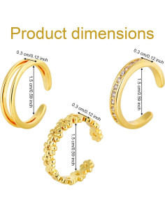 Conjunto de 3 Anillos Abiertos Ajustables para Dedos de los Pies Oro 2