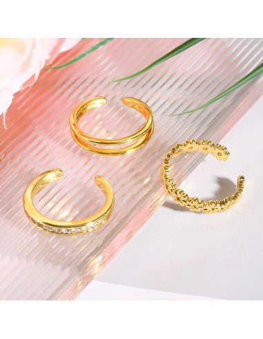 Conjunto de 3 Anillos Abiertos Ajustables para Dedos de los Pies Oro