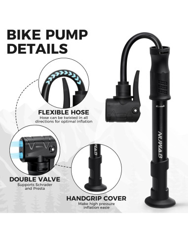 Bomba de Bicicleta Mini NUWAB 25 cm 100 PSI Doble Válvula
