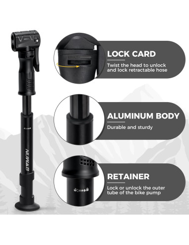 Bomba de Bicicleta Mini NUWAB 25 cm 100 PSI Doble Válvula
