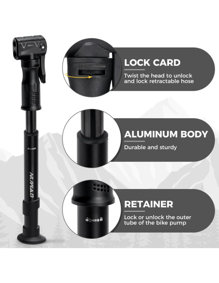Bomba de Bicicleta Mini NUWAB 25 cm 100 PSI Doble Válvula