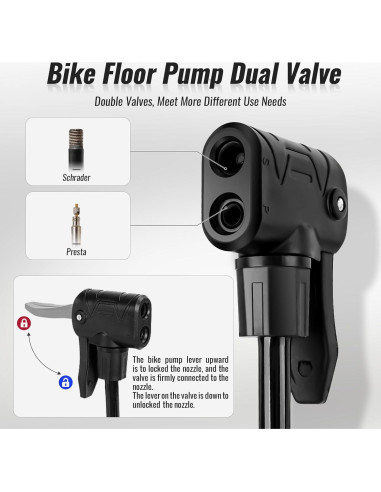 Bomba de Bicicleta Mini NUWAB 25 cm 100 PSI Doble Válvula
