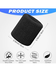 Paquete de 8 muñequeras deportivas ARTOSHIN - Algodón, 8x8 cm 2